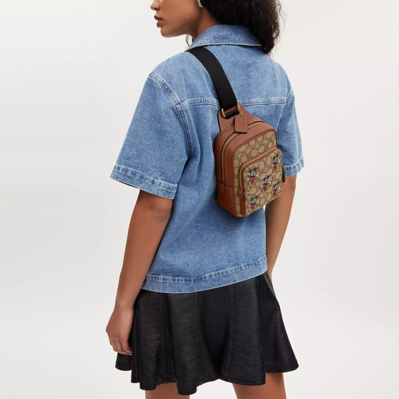 🐭 Disney X Coach Track Pack 14 In Signature Jacquard With Mickey Mouse Print - Picture 8 of 15